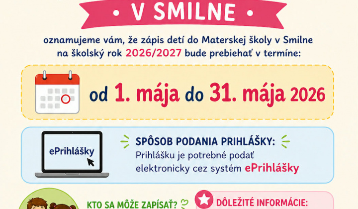 Fotka - Zápis do materskej školy v Smilne 1. - 31. 5. 2026